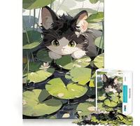 Puzzle de 1000 pièces Chat Anime Lac Découpe précise Jouet Amusant et Stimulant Mental Jeu de détente Jeu d'anniversaire Art Découverte (50x75cm)