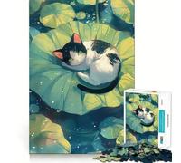 Puzzle de 1000 pièces Chat Anime sur nénuphar Jeu de mémoire Amusant,Bords Lisses,Assemblage Parfait Une façon divertissante d'occuper Les Heures vides (50x75cm)