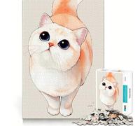 Puzzle de 1000 pièces Chat Aquarelle aux Grands Yeux Bleus »,Jeu de Concentration mentale sans Espace,Design ajusté,défi cérébral interactif pour la Maison (38x52cm)