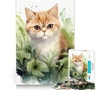 Puzzle de 1000 pièces Chat Aquarelle Bords Nets Décoration Jeu de réflexion Amusant et Facile à Vivre Décoration de Noël Cadeau (38x52cm)