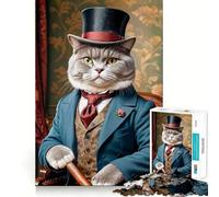 Puzzle de 1000 pièces Chat Aristocrate Bords Lisses Jeu de Concentration Amusant et Relaxant Cadeau d'anniversaire (38x52cm)