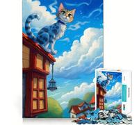 Puzzle de 1000 pièces Chat Assis pour Adultes Jeu Intelligent et Amusant d'intérieur Découpe Lisse Cadeau du Père Noël 50x75cm