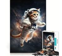 Puzzle de 1000 pièces Chat Astronaute dans l'espace Découpe précise Casse-tête Artistique Cadeau Amusant pour Les Loisirs Décoration Murale de Noël (50x75cm)