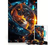 Puzzle de 1000 pièces Chat Astronaute de l'espace pour Adultes, Jeu de logique mentale apaisant et Amusant, découpe Ferme, Surprise chaleureuse (38x26cm)