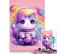 Puzzle de 1000 pièces Chat Astronaute Espace Pièces Découpées Nettes Jeu de Développement Cognitif Moment de Calme et de Divertissement Décoration de Noël (38x26cm)