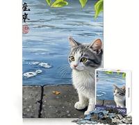 Puzzle de 1000 pièces Chat au Bord de l'eau pour Adolescents Un pour stimuler Le Cerveau, Le Bien-être et Les Loisirs (38x26cm)