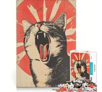 Puzzle de 1000 pièces Chat au Soleil Levant, Peinture Japonaise, Jeu de réflexion, Cadeau d'anniversaire, avec des pièces de Formes aléatoires Parfaitement emboîtables 38x52cm