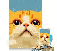 Puzzle de 1000 pièces Chat au Visage Curieux Pixel Art Bordure Fine Jeu de réflexion et de détente Cadeau Artistique de Noël (38x26cm)