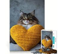 Puzzle de 1000 pièces Chat avec Coussin en Forme de cœur Jeu de réflexion Amusant et précis Idéal pour Un Moment de détente et de Calme Cadeau de Noël apaisant (38x52cm)