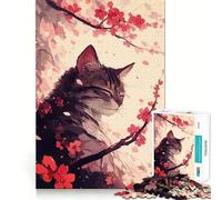 Puzzle de 1000 pièces Chat avec Illustrations de Fleurs de Cerisier Bords Lisses Jeu créatif Jouet pour des Moments de détente Cadeau d'anniversaire Amusant (38x26cm)