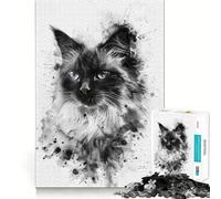 Puzzle de 1000 pièces Chat balinais Aquarelle Découpe précise Art Casse-tête Cadeau Loisirs Amusants Décoration Murale de Noël (50x75cm)