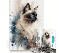 Puzzle de 1000 pièces Chat balinais Aquarelle Découpe précise Art Stimulant Le Cerveau Jeu de Loisirs Amusant Décoration de Noël Cadeau (38x26cm)