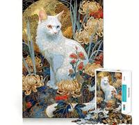 Puzzle de 1000 pièces : Chat Blanc à Reflets hétérochromes dans Un décor Floral Jeu et d'adresse Assemblage Stable,pièces Qui ne bougent Pas Un Passe-Temps agréable pour Les Longs Week-Ends
