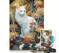 Puzzle de 1000 pièces : Chat Blanc aux Yeux vairons dans Un décor Floral Jeu de réflexion créatif,pièces Robustes et découpées avec précision Idéal pour Les Voyages Cadeau Parfait (38x26cm)