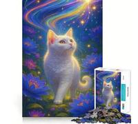 Puzzle de 1000 pièces Chat Blanc dans Un Paysage Floral onirique »,Jouet de développement cognitif,Surface Lisse sans bavures,activité relaxante à Faire en Groupe à l'intérieur (38x52cm)