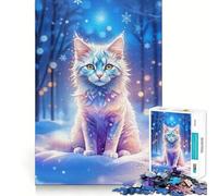 Puzzle de 1000 pièces Chat Blanc d'hiver Adolescent »,Jeu de mémoire,Verrouillage sécurisé,sans pièces détachées,idéal pour Les Voyages (38x26cm)