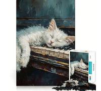 Puzzle de 1000 pièces Chat Blanc endormi sur Un Piano pour Adolescents,Jeu de mémoire,Verrouillage sécurisé,sans pièces détachées,idéal pour Les Voyages (38x26cm)