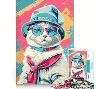 Puzzle de 1000 pièces Chat Blanc fantaisiste Jeu de réflexion Découpe de Haute précision Défi Amusant pour Passer Le Temps d'attente (38x52cm)