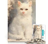 Puzzle de 1000 pièces Chat Blanc Jeu de réflexion Découpe de Haute précision Un défi Amusant pour Passer Le Temps (38x26cm)