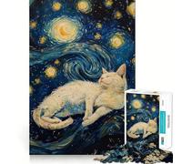 Puzzle de 1000 pièces Chat Blanc la Nuit étoilée pour Adolescents, idéal pour développer la réflexion et Passer Un Moment de détente Finitions impeccables Un Cadeau attentionné 50x75cm