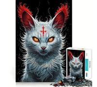 Puzzle de 1000 pièces Chat Blanc Mystique à Marque Rouge pour Adolescents, Jeu de logique Fine, Doux et Relaxant, Bords Nets, Cadeau de qualité supérieure (50x75cm)