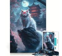 Puzzle de 1000 pièces Chat Blanc Mystique pour Adolescents Jeu de logique et d'adresse Décoration Murale Amusante et Facile à découper (38x52cm)