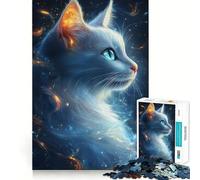 Puzzle de 1000 pièces Chat Blanc Mystique pour Adolescents Stimule la mémoire, Anti-Stress, Décoration Murale à Bords Serrés (38x52cm)