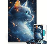 Puzzle de 1000 pièces Chat Blanc Mystique pour Adultes Jeu de Logique et de Détente Design Amusant Cadeau de Noël (38x26cm)