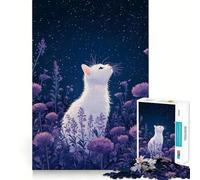 Puzzle de 1000 pièces Chat Blanc sous Un Ciel étoilé Jeu de développement cognitif Surface Lisse sans bavures Activité relaxante en Groupe à l'intérieur (38x26cm)