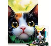 Puzzle de 1000 pièces Chat Calico dans l'herbe,Bords Fins,Jeu de réflexion et de détente,Cadeau Artistique de Noël (38x26cm)