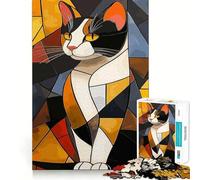 Puzzle de 1000 pièces Chat Calico en Art géométrique Découpe précise Jeu Amusant et Stimulant pour l'esprit Jeu de détente Cadeau d'anniversaire Activité Artistique (50x75cm)