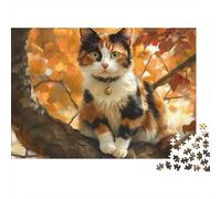 Puzzle de 1000 pièces Chat Calico sur Une Branche, Chat Calico dans des Feuilles d'automne, Jeu éducatif pour Adultes, décoration intérieure, défi, Anniversaire, 52 x 38 cm