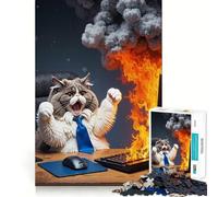 Puzzle de 1000 pièces Chat célébrant Un Incendie d'ordinateur Portable Jeu de réflexion et de détente Cadeau Artistique de Noël (50x75cm)