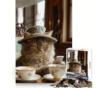 Puzzle de 1000 pièces Chat chapeauté avec téléphone pour Adolescents, idéal pour stimuler la mémoire, se détendre et s'amuser (38x52cm)