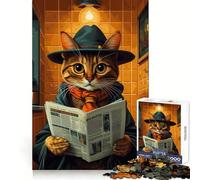 Puzzle de 1000 pièces Chat chapeauté lisant Le Journal aux toilettespour Adolescents, idéal pour se détendre, s'évader et Offrir Un Cadeau Original (38x26cm)
