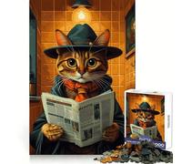Puzzle de 1000 pièces Chat chapeauté lisant Le Journal aux toilettespour Adolescents, idéal pour se détendre, s'évader et Offrir Un Cadeau Original (50x75cm)