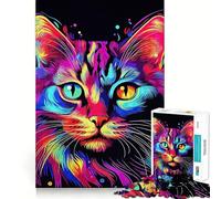 Puzzle de 1000 pièces Chat coloré néon pour Adultes et Adolescents Jeu de logique Clair Découpe Parfaite pour Les vœux du Père Noël (38x26cm)