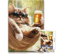 Puzzle de 1000 pièces Chat Cool se détendant avec Une bière pour Adolescents Jeu éducatif d'observation et de développement du Sens de l'observation et Symbolique pour Les fêtes 50x75cm