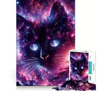 Puzzle de 1000 pièces Chat Cosmique Noir,découpe précise,Jeu Stimulant l'esprit,Facile à Jouer,Cadeau d'anniversaire idéal (38x26cm)