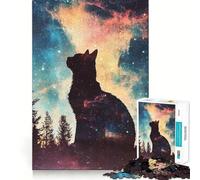Puzzle de 1000 pièces Chat dans la Galaxie Décoration Neat Edge Jeu de résolution de problèmes Amusant et Facile à Passer Décoration de Noël Cadeau (38x52cm)