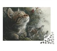 Puzzle de 1000 pièces « Chat dans la Nature »,Gros Plan d'un Chat tigré Duveteux,pour Adultes de 12 Ans et Plus.Jeu éducatif, Magnifique et décoratif,défi de Haute difficulté,Dimensions:52 x 38 cm.