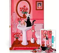 Puzzle de 1000 pièces Chat dans la Salle de Bain avec Cocktail Découpe Nette Jeu de logique et de réflexion Artistique,Moment de détente,Cadeau d'anniversaire Amusant (50x75cm)