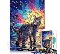 Puzzle de 1000 pièces Chat dans l'eau en vitrail pour Adultes, idéal pour améliorer la mémoire, Les Loisirs et Les fêtes 38x52cm