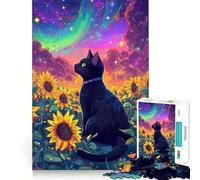 Puzzle de 1000 pièces Chat dans Une Galaxie de tournesols Découpe Nette Jeu de logique et de réflexion Artistique Détendeur Cadeau d'anniversaire Amusant (38x52cm)