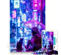 Puzzle de 1000 pièces Chat dans Une Ville néon,Assemblage Parfait,Art Stimulant Le Cerveau,Jeu de Repos,décoration Murale de Noël (38x52cm)