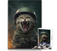 Puzzle de 1000 pièces Chat de Combat prêt pour la Guerre pour Adolescents:Jeu Amusant et Stimulant pour Le développement cognitif, Cadeau Original et attentionné Dimensions:50x75 cm