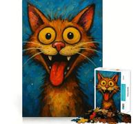 Puzzle de 1000 pièces Chat de Dessin animé tirant la Langue Peinture Découpe Nette Art Jeu de logique et de réflexion Détente Cadeau d'anniversaire Amusant (50x75cm)