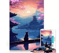 Puzzle de 1000 pièces Chat de la Nuit et de la Lune 38x26cm - Décoration Murale pour Adolescents - Design Lumineux et Relaxant - Mémoire et Bien-être