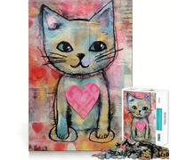 Puzzle de 1000 pièces Chat de la Saint-Valentin avec cœur Aimant Technique Mixte Idéal pour Les Adolescents Stimule l'esprit Ajustement Parfait Loisirs captivants pour des Moments de détente