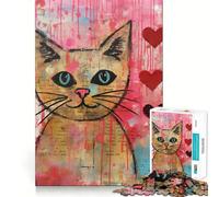 Puzzle de 1000 pièces Chat de la Saint-Valentin avec des cœurs »,Jeu de Concentration pour Adolescents,découpe de précision,Bords Lisses, pour Les fêtes (38x26cm)